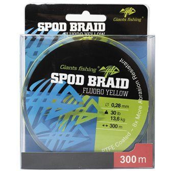 Giants fishing Splétaná šňůra Spods Braid Fluoro Yellow 300m|0,28mm/30lb(13,6kg)