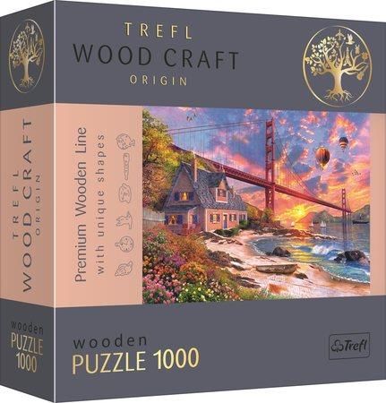 TREFL Wood Craft Origin puzzle Západ slunce nad Golden Gate 1000 dílků