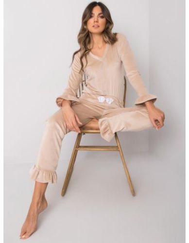 Dámské pyžamo s kalhotami velurové Camille RUE PARIS béžové