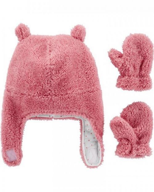 CARTER'S Set 2dílný sherpa čepice-rukavice-růžová, 0-9 m/vel. 74