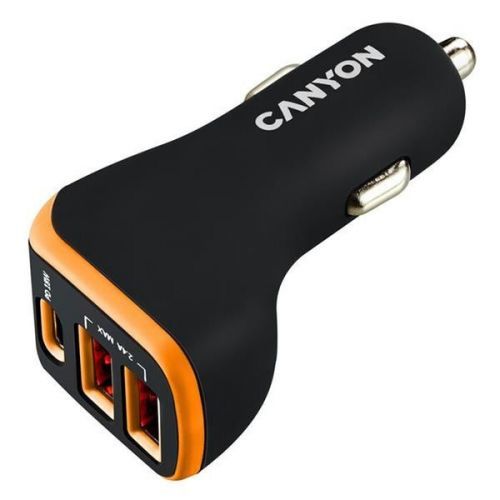 Autonabíječka Canyon USB-C, 2xUSB-A, oranžová