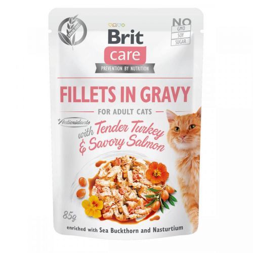 Brit Care Cat filety v omáčce s krocanem a lososem 24 × 85 g