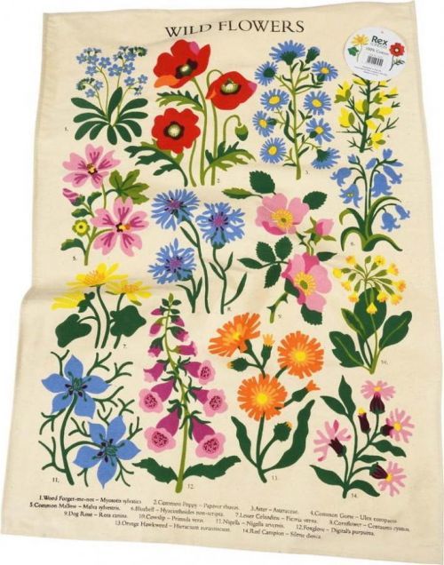 Béžová bavlněná utěrka Rex London Wild Flowers, 50 x 70 cm