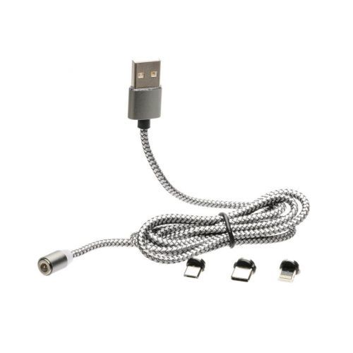 Magnetický USB kabel 3v1 Powertac® (Barva: Stříbrná)