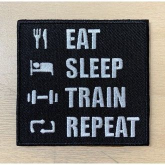 Workout Nášivka Eat Sleep Train Repeat - 8 x 8 cm WOR314