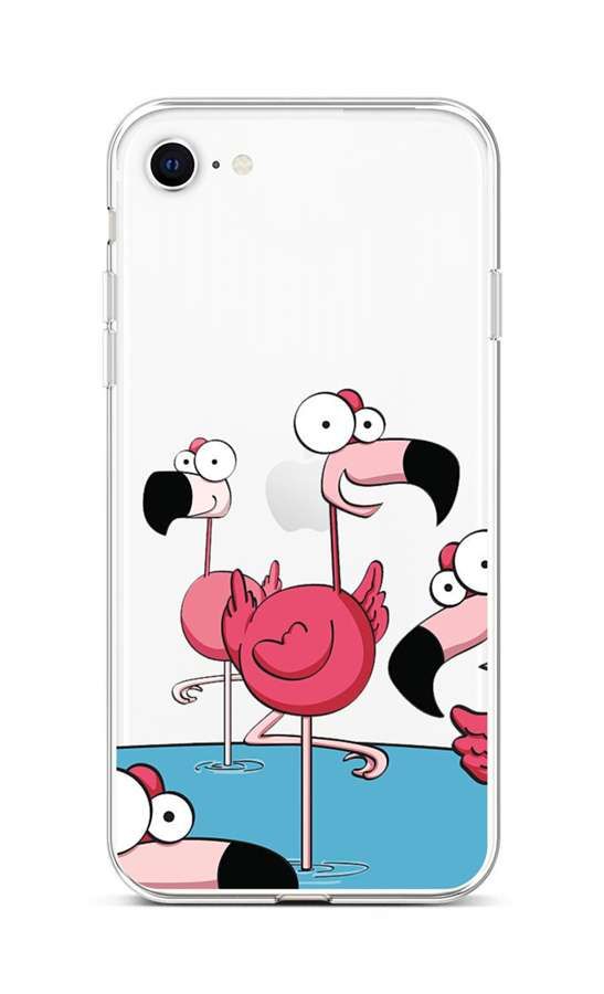 Kryt TopQ iPhone SE 2022 silikon Cartoon Flamingos 74020