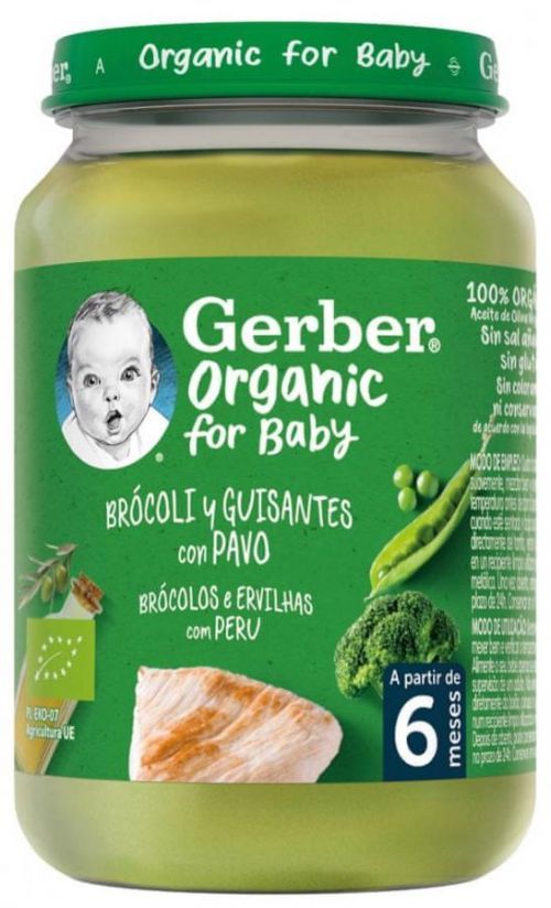 Gerber Organic dětský příkrm brokolice s hráškem a krutím masem 6x190 g