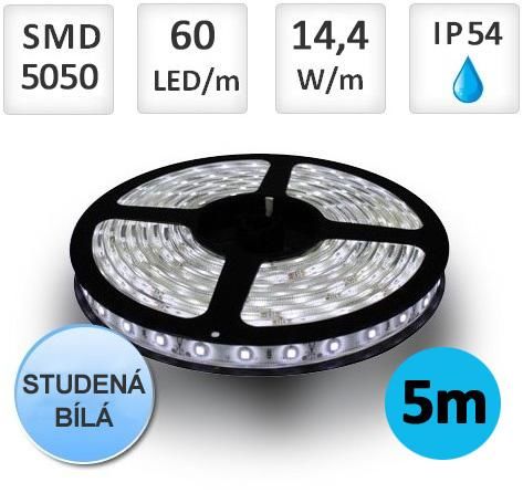 Optonica LED pásek 5m 14,4W/m 60ks/m 5050 Studená bílá voděodolný