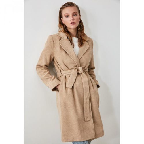Trendyol Stone Belted Wool Cachet Coat