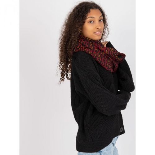 Black and maroon scarf with animal patterns