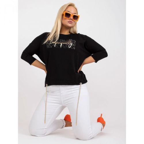 Black plus size cotton blouse with a slogan