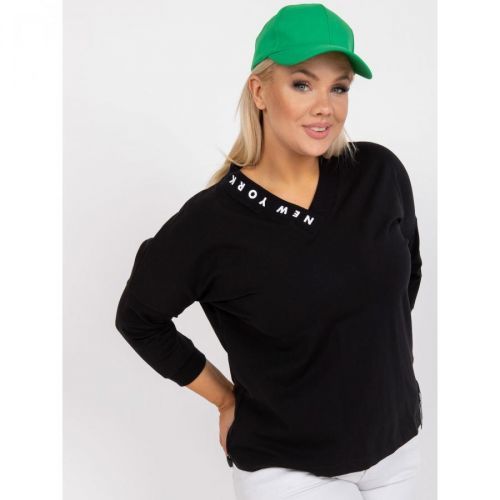 Black everyday plus size blouse with V-neck