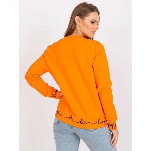 Orange women's sweatshirt without a hood with a zipper