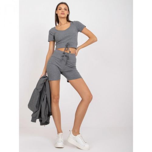 Basic dark gray melange three-piece set for summer