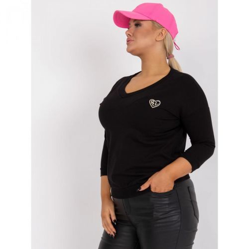 Black casual plus size blouse with small print