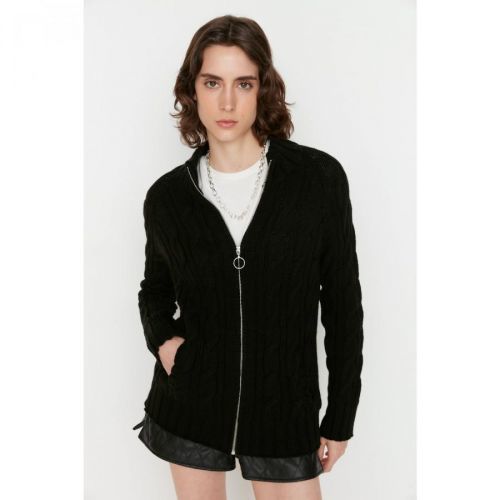 Trendyol Black Zipper Detailed Knitwear Cardigan