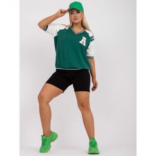 White and dark green plus size blouse in a sporty style