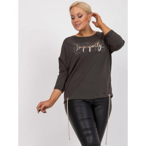 Khaki cotton plus size blouse in a loose cut