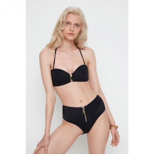 Trendyol X Moeva Black Zipper Detailed High Waist Bikini Bottom