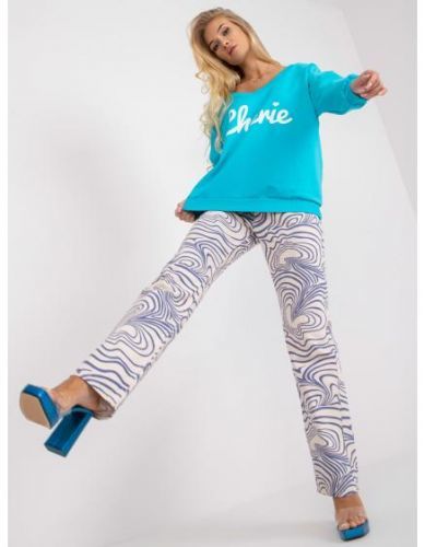 Dámská mikina oversize s potiskem bavlněná BEATA modrobílá