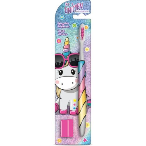 Disney Naturaverde Be a unicorn Toothbrush Medium zubní kartáček pro děti s cestovní krytkou 1 ks