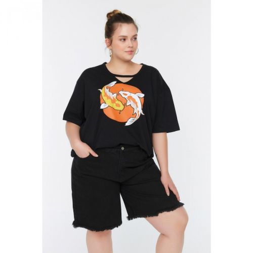 Trendyol Curve Black High Waist Jeans Shorts