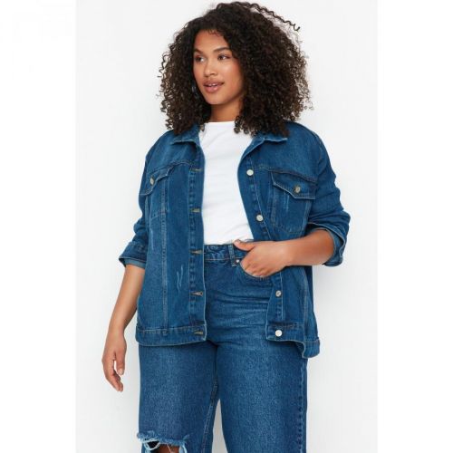 Trendyol Curve Blue Pocket Detailed Denim Jacket