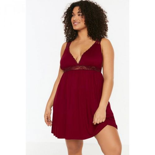 Trendyol Curve Claret Red Lace Knitted Nightgown