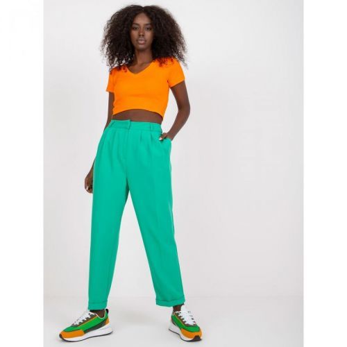Green women's pants made of fabric with pockets RUE PARIS