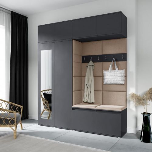 Eka Předsíňová stěna s čalouněnými panely Trinity 16 - Grafit / Béžová 2304