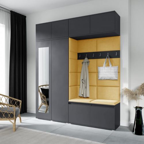 Eka Předsíňová stěna s čalouněnými panely Trinity 16 - Grafit / Žlutá 2318