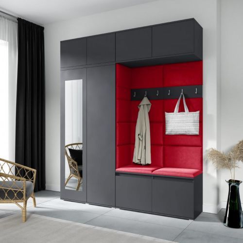 Eka Předsíňová stěna s čalouněnými panely Trinity 16 - Grafit / Rubínová 2324