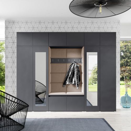 Eka Předsíňová stěna s čalouněnými panely Trinity 17 - Grafit / Béžová 2304