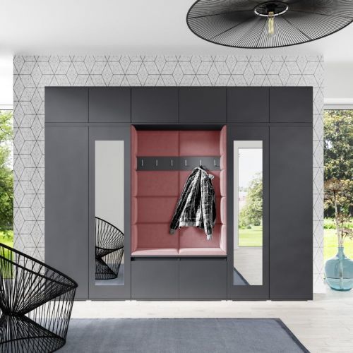 Eka Předsíňová stěna s čalouněnými panely Trinity 17 - Grafit / Tmavá růžová 2323