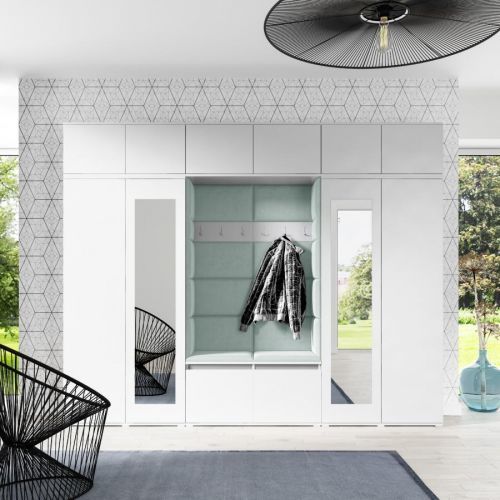 Eka Předsíňová stěna s čalouněnými panely Trinity 17 - Bílá / Světlá zelená 2321