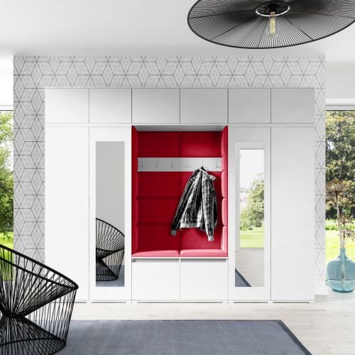 Eka Předsíňová stěna s čalouněnými panely Trinity 17 - Bílá / Rubínová 2324