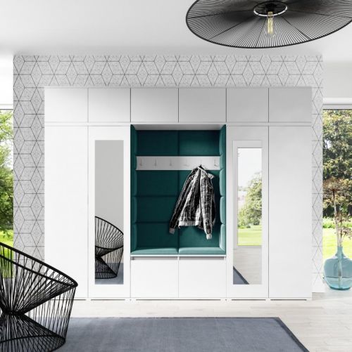 Eka Předsíňová stěna s čalouněnými panely Trinity 17 - Bílá / Tmavá zelená 2328