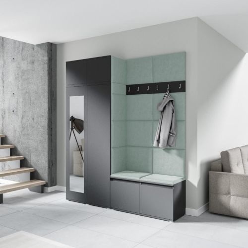 Eka Předsíňová stěna s čalouněnými panely Trinity 19 - Grafit / Světlá zelená 2321