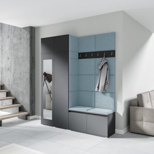 Eka Předsíňová stěna s čalouněnými panely Trinity 19 - Grafit / Světlá modrá 2322