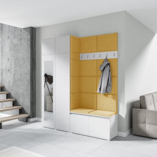 Eka Předsíňová stěna s čalouněnými panely Trinity 19 - Bílá / Žlutá 2318