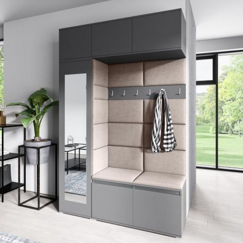 Eka Předsíňová stěna s čalouněnými panely Trinity 21 - Grafit / Tmavá béžová 2305