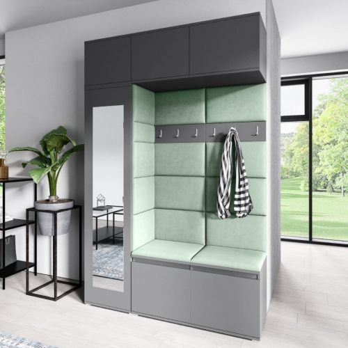 Eka Předsíňová stěna s čalouněnými panely Trinity 21 - Grafit / Světlá zelená 2321