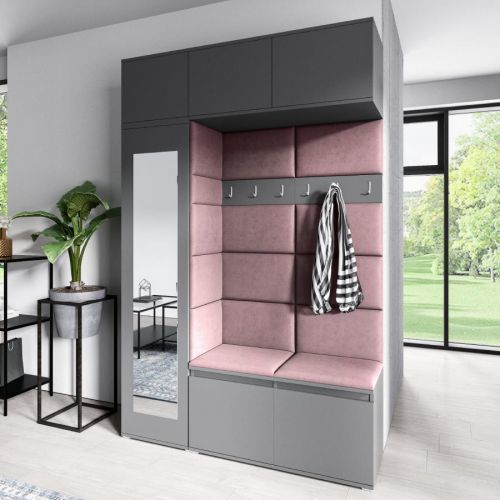 Eka Předsíňová stěna s čalouněnými panely Trinity 21 - Grafit / Tmavá růžová 2323