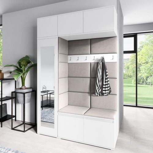 Eka Předsíňová stěna s čalouněnými panely Trinity 21 - Bílá / Tmavá krémová 2302