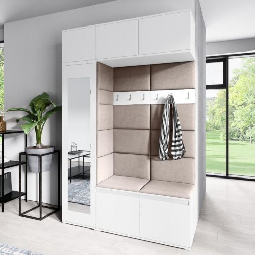 Eka Předsíňová stěna s čalouněnými panely Trinity 21 - Bílá / Tmavá béžová 2305