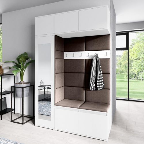 Eka Předsíňová stěna s čalouněnými panely Trinity 21 - Bílá / Tmavá hnědá 2308