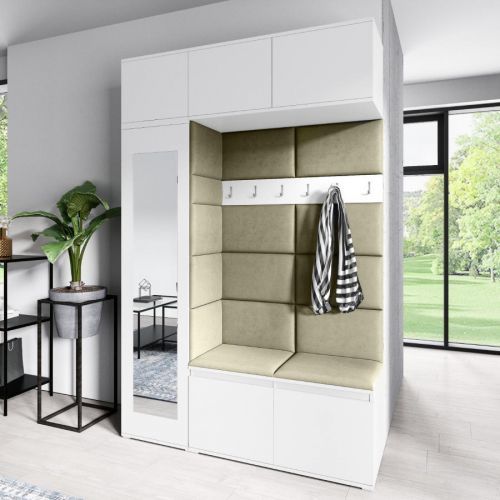 Eka Předsíňová stěna s čalouněnými panely Trinity 21 - Bílá / Zelená 2327