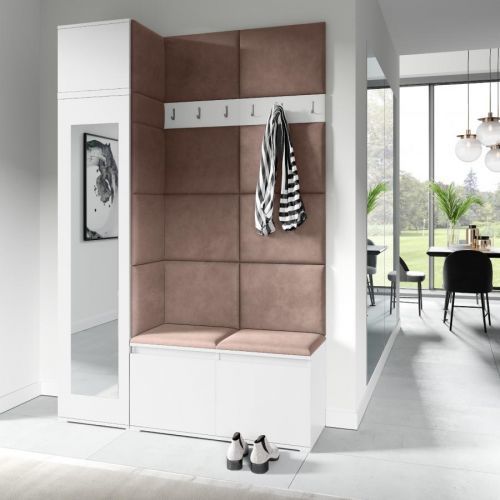 Eka Předsíňová stěna s čalouněnými panely Trinity 22 - Bílá / Hnědá 2307