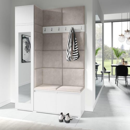 Eka Předsíňová stěna s čalouněnými panely Trinity 22 - Bílá / Tmavá krémová 2302