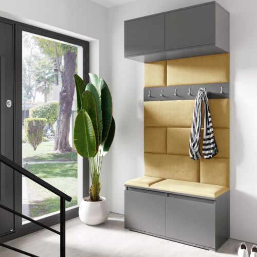 Eka Předsíňová stěna s čalouněnými panely Trinity 23 - Grafit / Žlutá 2318